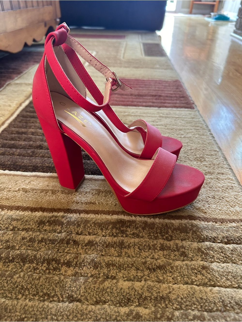 gaze Red Block Platform Sandals with Ankle Strap